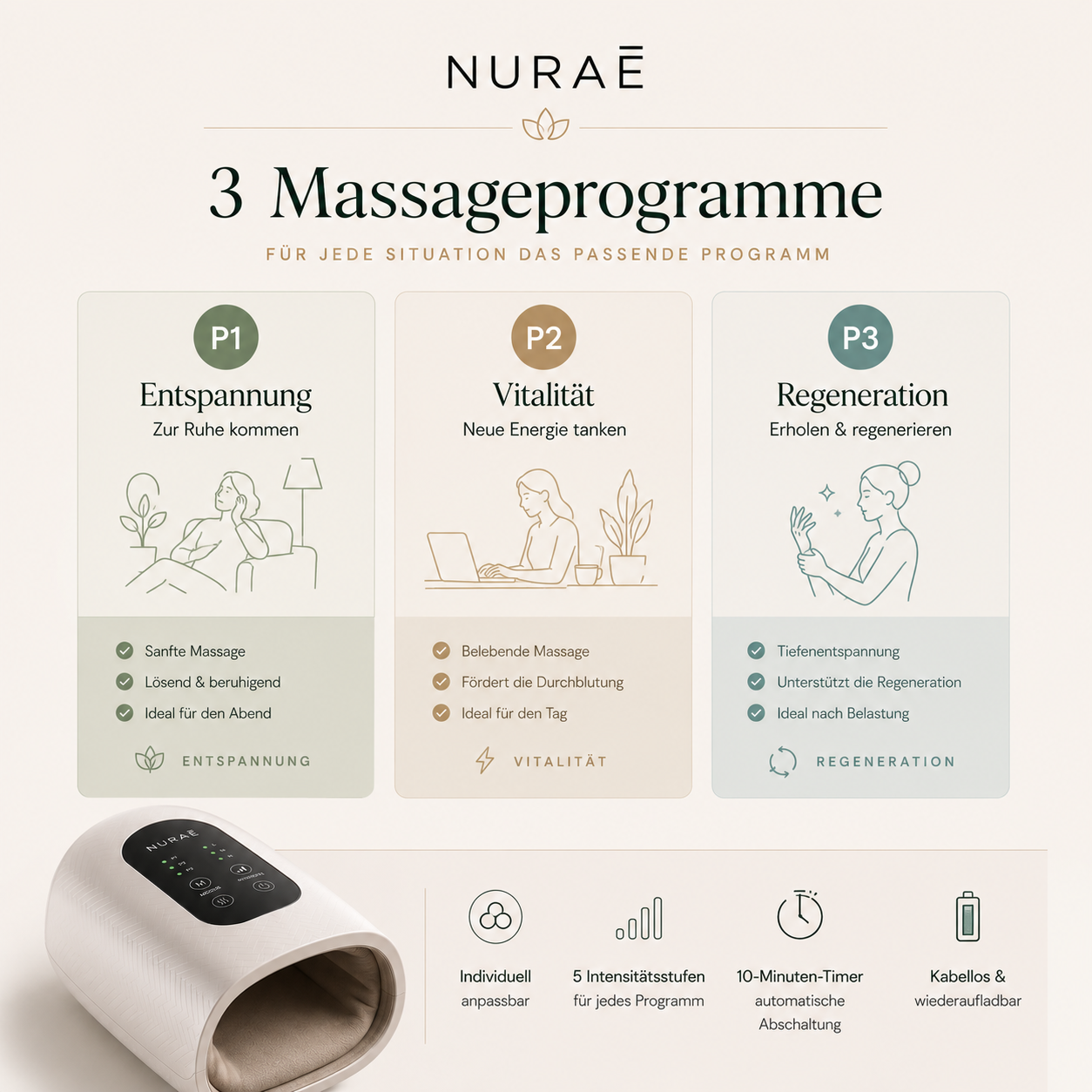 Tragbares, multifunktionales Handmassagegerät mit Zeitsteuerung